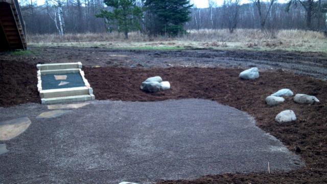 Flagstone and Timber Steps with Bark Mulch Beds